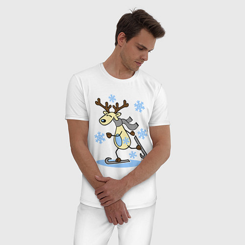 Мужская пижама Олень на лыжах / Белый – фото 3