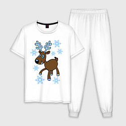 Пижама хлопковая мужская Олень и снег, цвет: белый