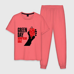 Пижама хлопковая мужская Green Day: American idiot, цвет: коралловый
