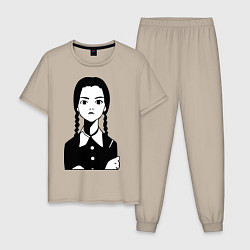 Пижама хлопковая мужская Wednesday Addams, цвет: миндальный