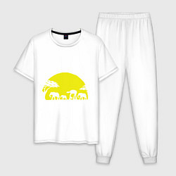 Пижама хлопковая мужская Слоники на закате, цвет: белый