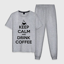 Пижама хлопковая мужская Keep Calm & Drink Coffee, цвет: меланж