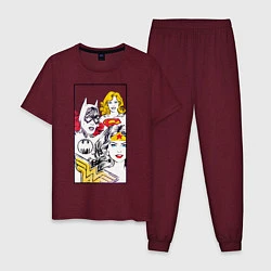 Пижама хлопковая мужская Justice League superheroines, цвет: меланж-бордовый