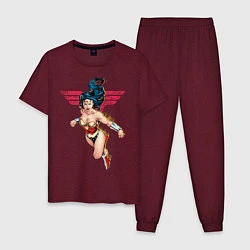 Пижама хлопковая мужская Wonder Woman, цвет: меланж-бордовый