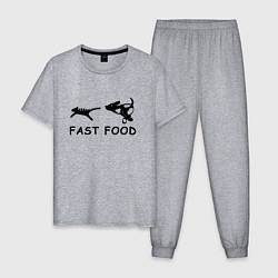 Пижама хлопковая мужская Fast food черный, цвет: меланж