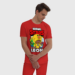 Пижама хлопковая мужская BRAWL STARS LEON, цвет: красный — фото 2