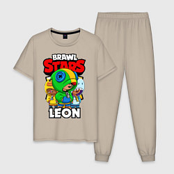 Пижама хлопковая мужская BRAWL STARS LEON, цвет: миндальный