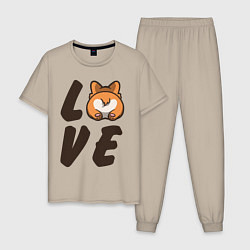 Пижама хлопковая мужская Love Corgi, цвет: миндальный