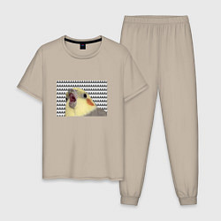 Пижама хлопковая мужская Орущий попугай, цвет: миндальный