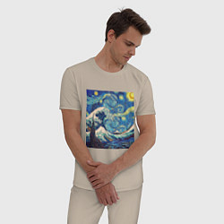 Пижама хлопковая мужская Звездная ночь, цвет: миндальный — фото 2