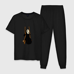 Пижама хлопковая мужская Безликий на качелях, цвет: черный