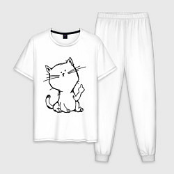 Пижама хлопковая мужская Кошечка, цвет: белый