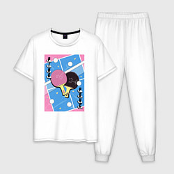 Пижама хлопковая мужская Ping pong, цвет: белый