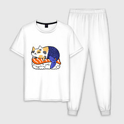 Пижама хлопковая мужская Sushi Cat, цвет: белый