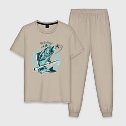 Пижама хлопковая мужская Go Fishing!, цвет: миндальный