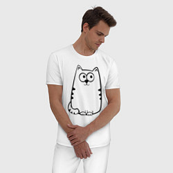 Пижама хлопковая мужская Милый котик, цвет: белый — фото 2