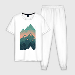 Пижама хлопковая мужская Геометрические горы, цвет: белый