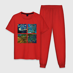 Пижама хлопковая мужская Ван Гог картины, цвет: красный