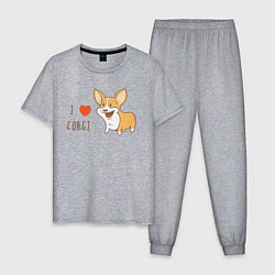 Пижама хлопковая мужская I LOVE CORGI, цвет: меланж