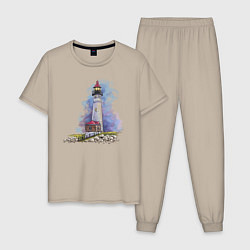 Пижама хлопковая мужская Crisp Point Lighthouse, цвет: миндальный