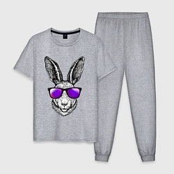 Пижама хлопковая мужская Клевый заяц, цвет: меланж