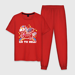 Пижама хлопковая мужская Радужный единорог, цвет: красный