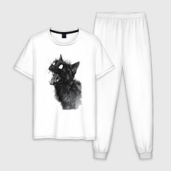 Пижама хлопковая мужская Грозовой, кошак опасный, цвет: белый