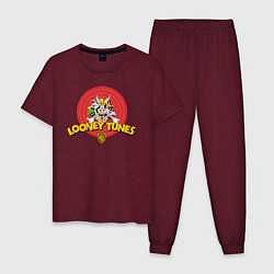Пижама хлопковая мужская Looney Tunes, цвет: меланж-бордовый