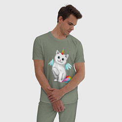 Пижама хлопковая мужская Кот Единорог, цвет: авокадо — фото 2