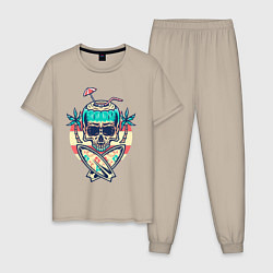 Пижама хлопковая мужская Skull Summer, цвет: миндальный