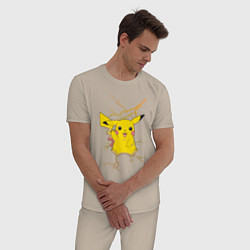 Пижама хлопковая мужская Pikachu, цвет: миндальный — фото 2