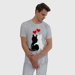 Пижама хлопковая мужская Кошачья любовь, цвет: меланж — фото 2
