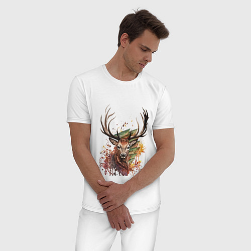 Мужская пижама Красочный олень / Белый – фото 3
