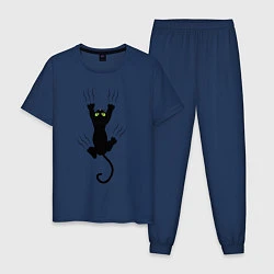 Пижама хлопковая мужская Кот царапыч, цвет: тёмно-синий