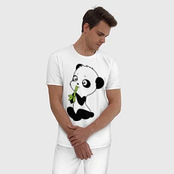 Пижама хлопковая мужская Пандочка и бамбук, цвет: белый — фото 2