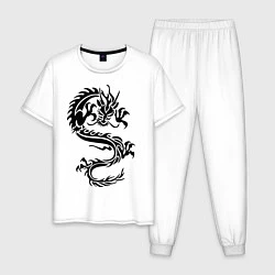 Пижама хлопковая мужская Дракон орнамент, цвет: белый
