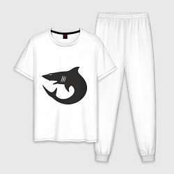 Пижама хлопковая мужская Акулы (Sharks), цвет: белый