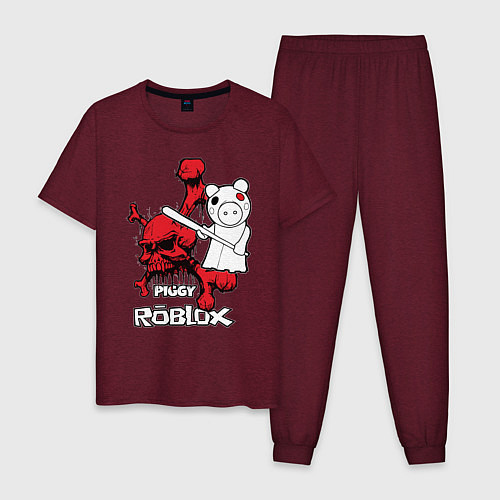 Мужская пижама Свинка Пигги из Roblox / Меланж-бордовый – фото 1