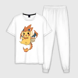 Пижама хлопковая мужская Покемон ПИКАЧУ, цвет: белый