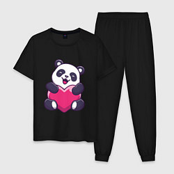 Пижама хлопковая мужская Панда love, цвет: черный