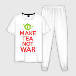 Пижама хлопковая мужская Make tea not war, цвет: белый