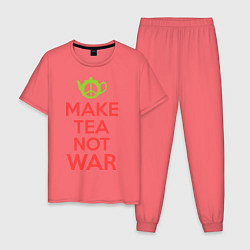 Пижама хлопковая мужская Make tea not war, цвет: коралловый