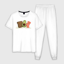Пижама хлопковая мужская Бутерброд из авокадо, цвет: белый
