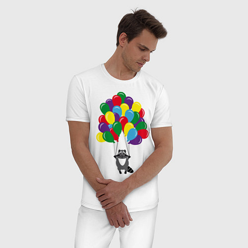 Мужская пижама Енот с шариками / Белый – фото 3