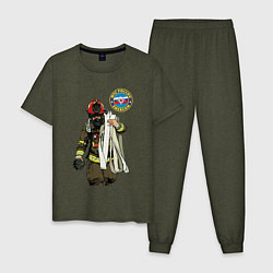 Пижама хлопковая мужская Спасатель МЧС, цвет: меланж-хаки