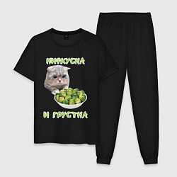 Пижама хлопковая мужская Нифкусна и грустна - кот и капуста брюссельская, цвет: черный