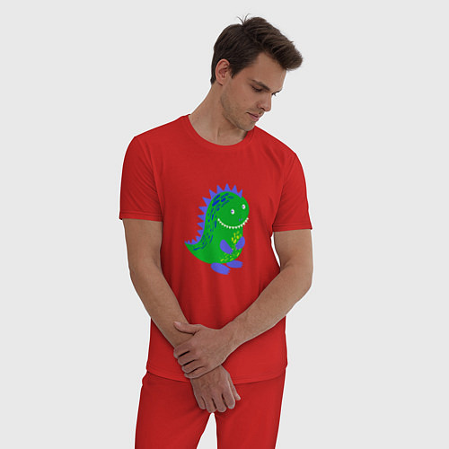Мужская пижама Зеленый дракончик-динозаврик / Красный – фото 3