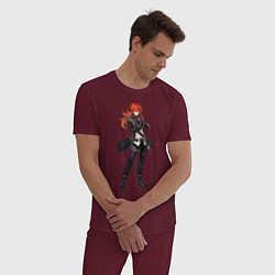 Пижама хлопковая мужская Дилюк Genshin Impact, цвет: меланж-бордовый — фото 2