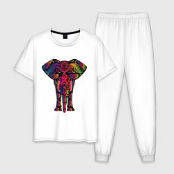 Пижама хлопковая мужская  Слон с орнаментом, цвет: белый