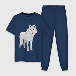 Пижама хлопковая мужская Белый волк, цвет: тёмно-синий